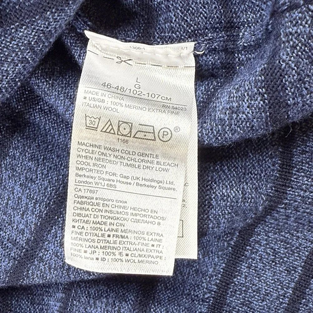 Banana Republic Baruffa Merino Wool Sweater Men's Large V Neck Blue Striped